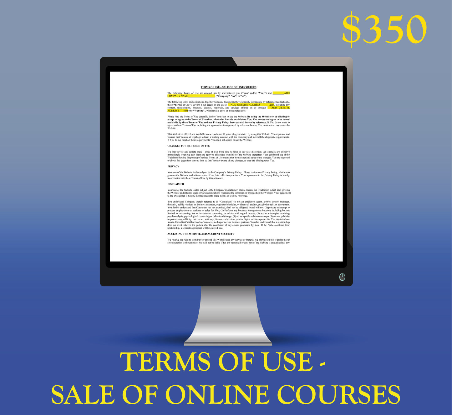 Terms of Use – Sale of Online Courses