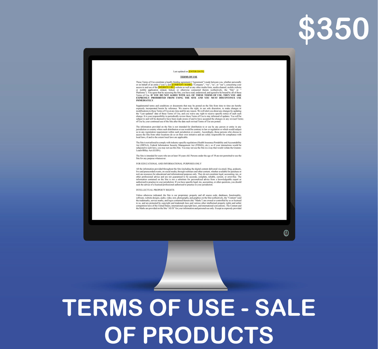 Terms of Use - Sale of Products